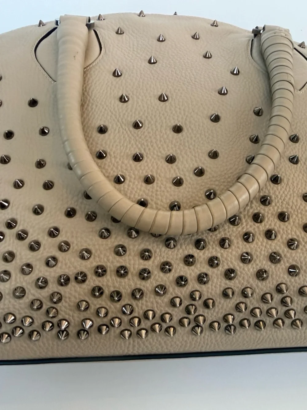 Christian Louboutin Taupe Studded Dome Satchel